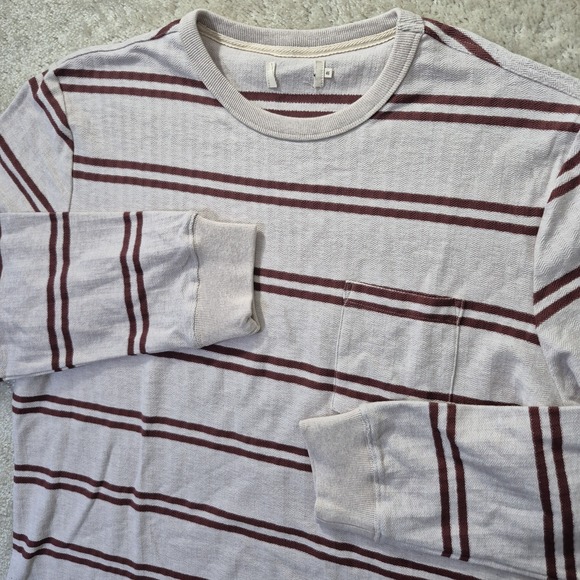 Taylor Stitch Colton Crewneck Sweater Beige Burgandy Stripe 46 2XL Preppy Luxury